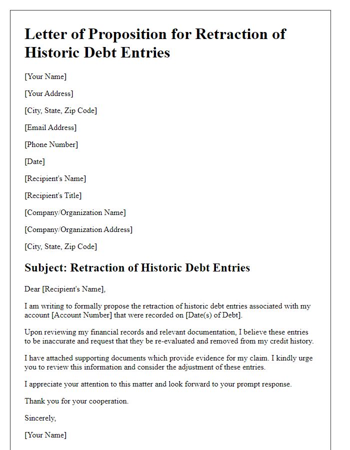 Letter template of proposition for retraction of historic debt entries