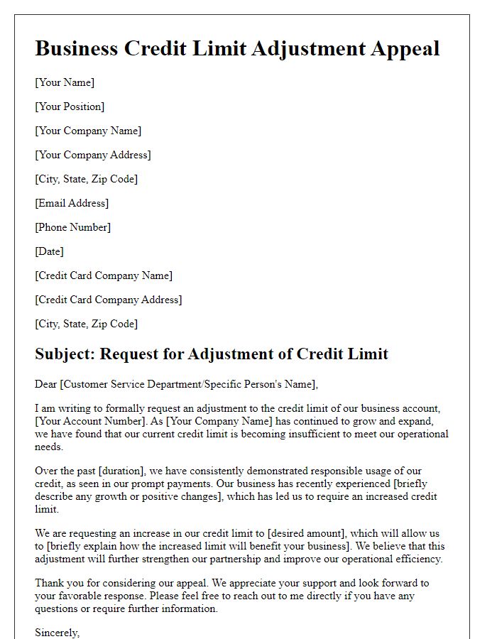 Letter template of business credit limit adjustment appeal