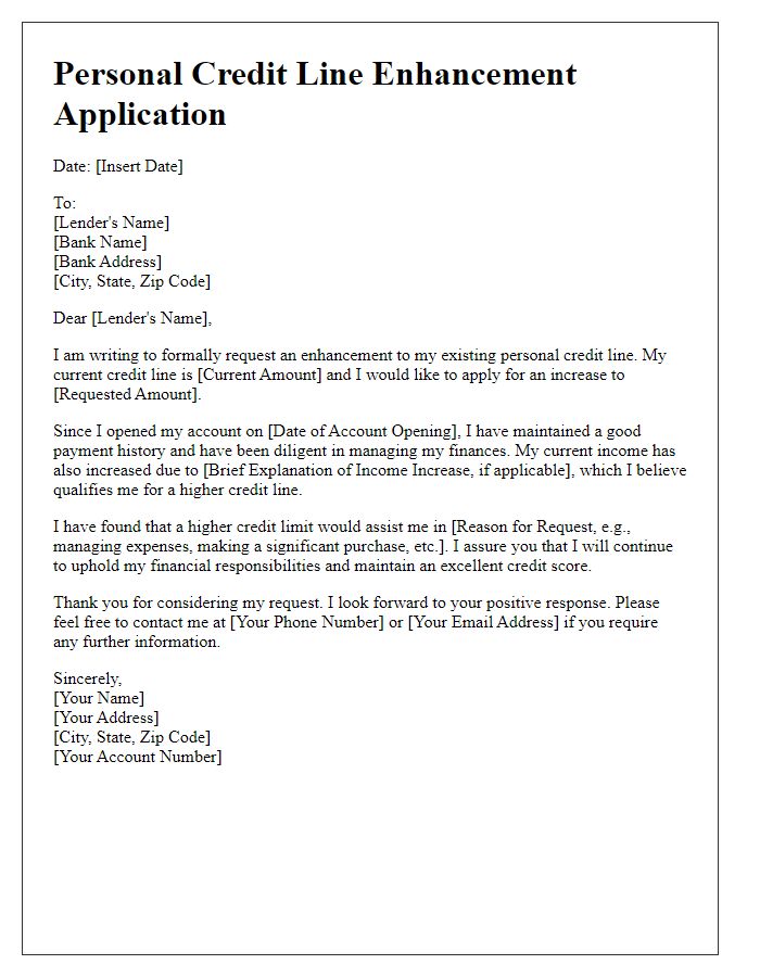 Letter template of personal credit line enhancement application