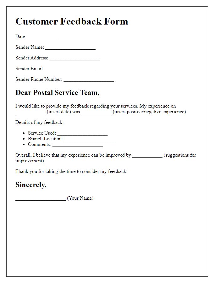 Letter template of postal service customer feedback.