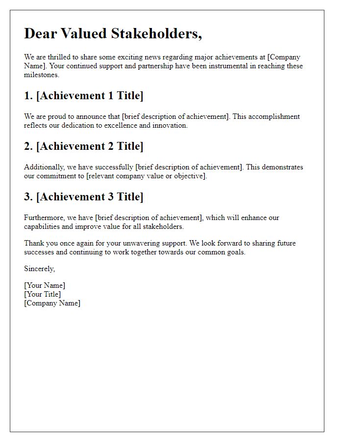 Letter template of announcing major company achievements to stakeholders.