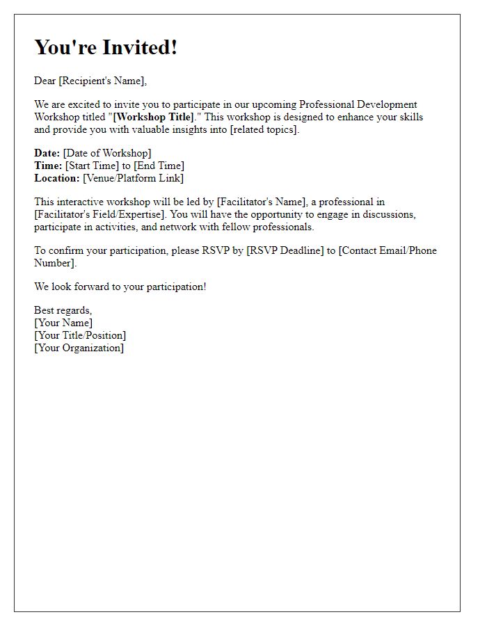 Letter template of invitation to participate in a professional development workshop.