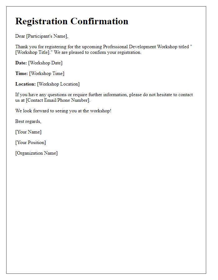 Letter template of registration completion for a professional development workshop.