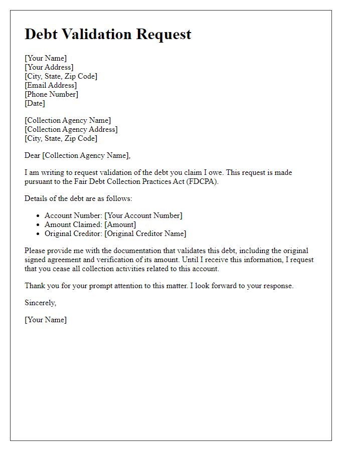 Letter template of request for validation of debt from collection agency