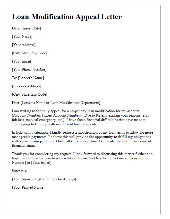 Letter template of appeal for no-penalty loan modification