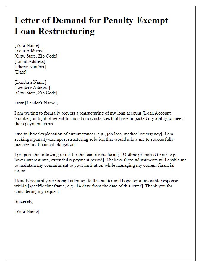 Letter template of demand for penalty-exempt loan restructuring