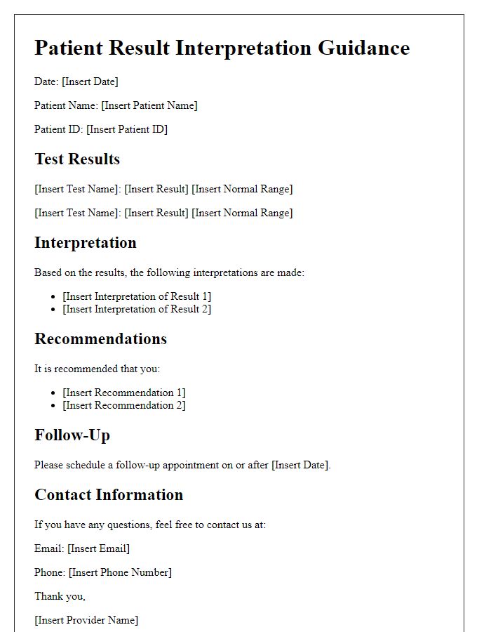 Letter template of patient result interpretation guidance