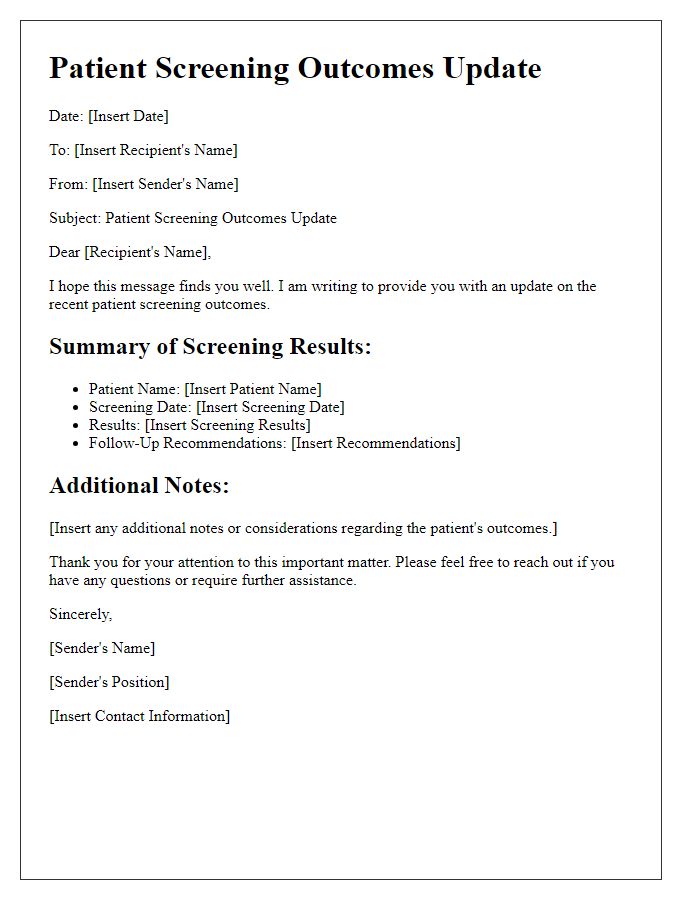 Letter template of patient screening outcomes update