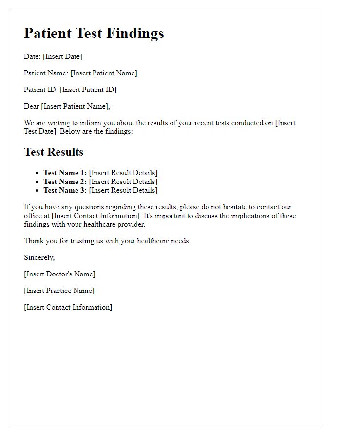 Letter template of patient test findings communication