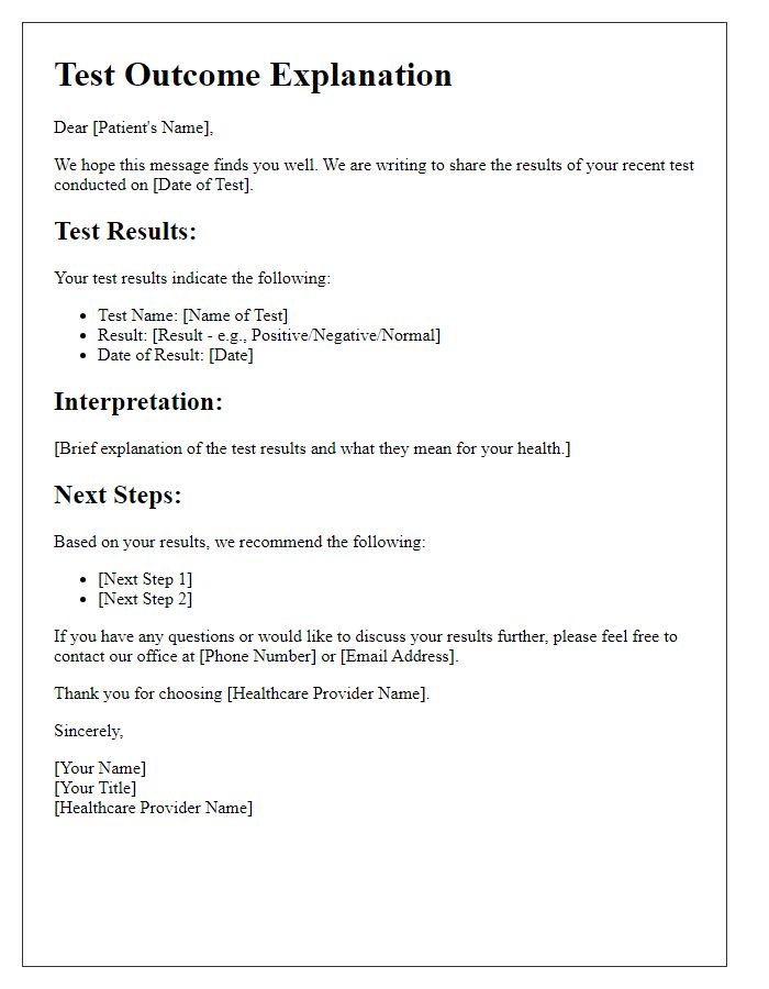 Letter template of patient test outcome explanation