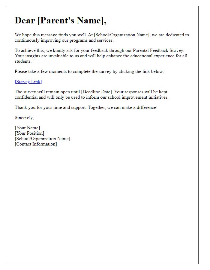 Letter template of parental feedback survey feedback request