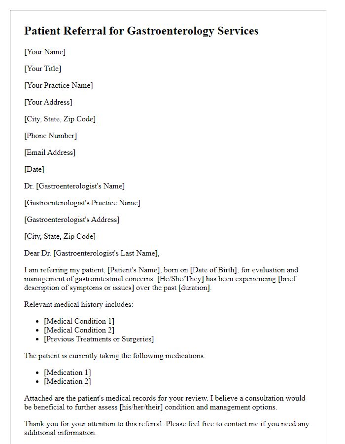 Letter template of patient referral for gastroenterology services