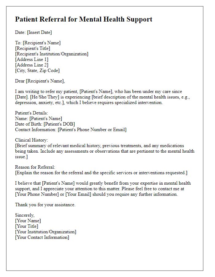 Letter template of patient referral for mental health support