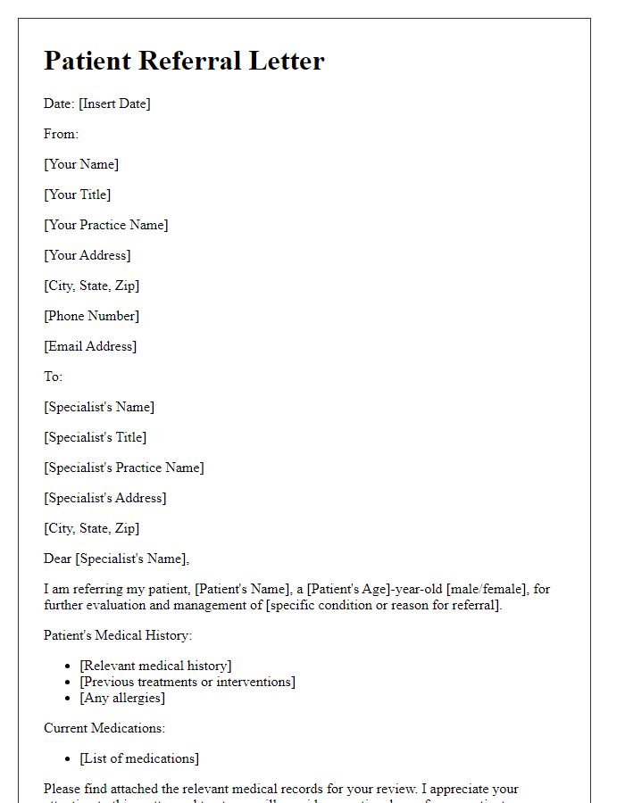 Letter template of patient referral for pediatric specialist