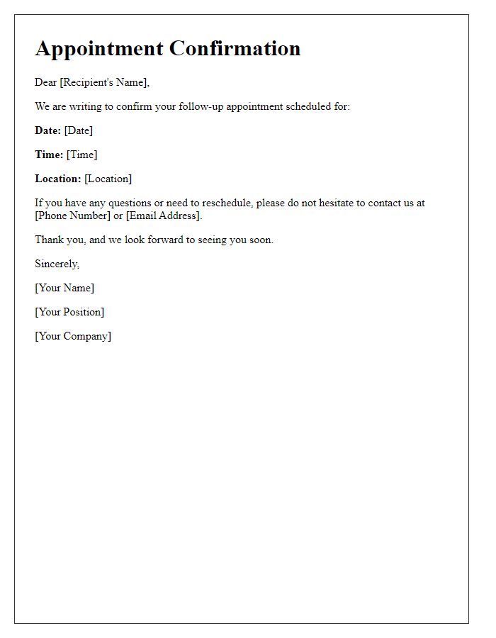 Letter template of follow-up appointment scheduling confirmation