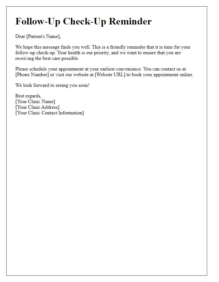 Letter template of follow-up check-up reminder