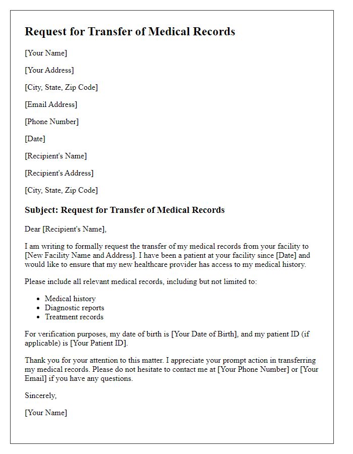 Letter template of Request for Transfer of Medical Records