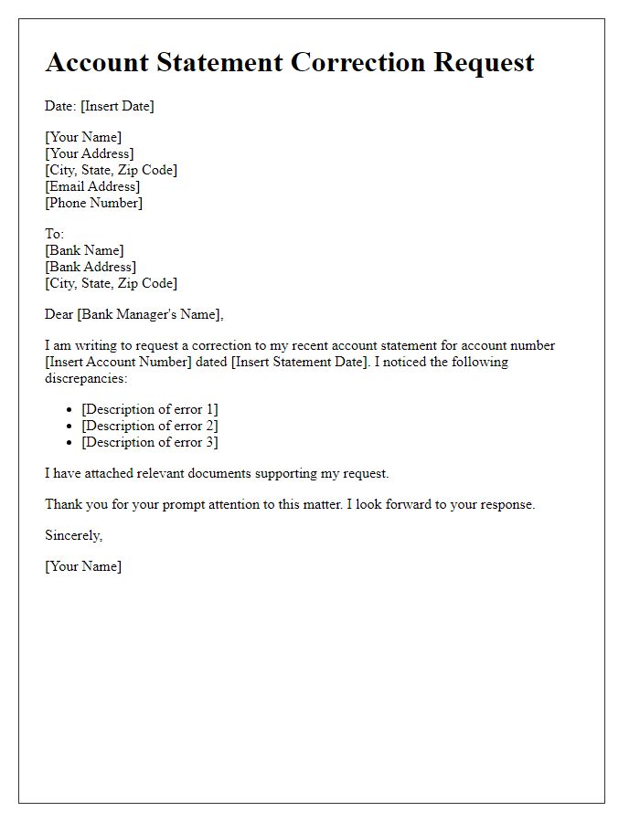 Letter template of account statement correction.