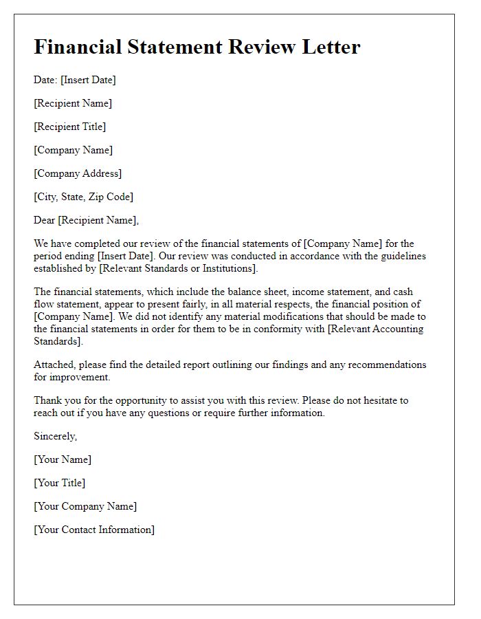 Letter template of financial statement review.