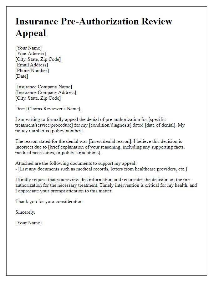 Letter template of insurance pre-authorization review appeal