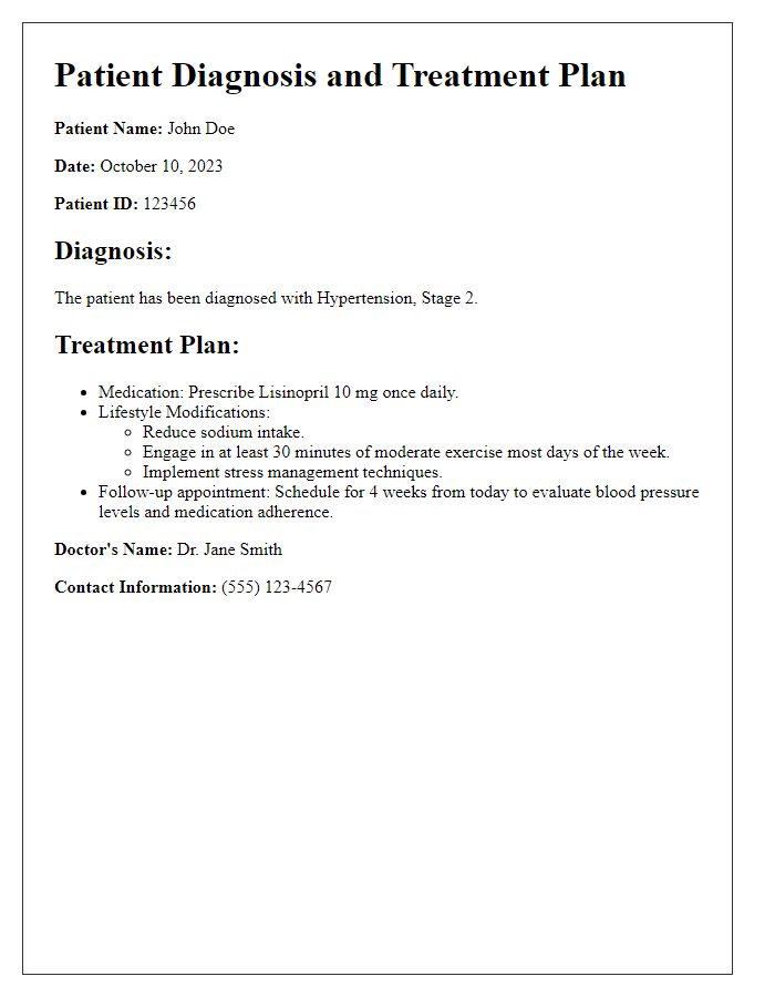 Letter template of patient diagnosis and treatment plan