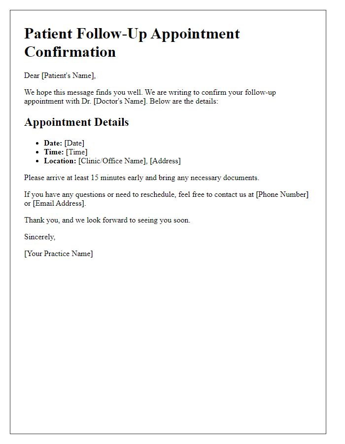 Letter template of patient follow-up appointment details