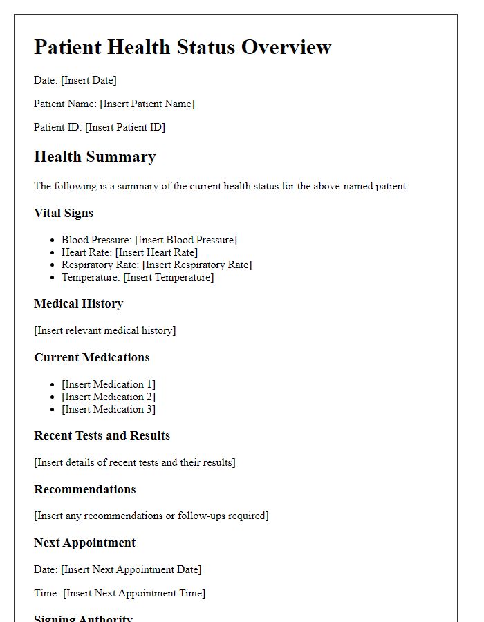 Letter template of patient health status overview