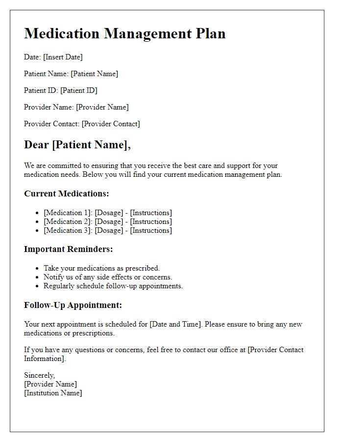 Letter template of patient medication management