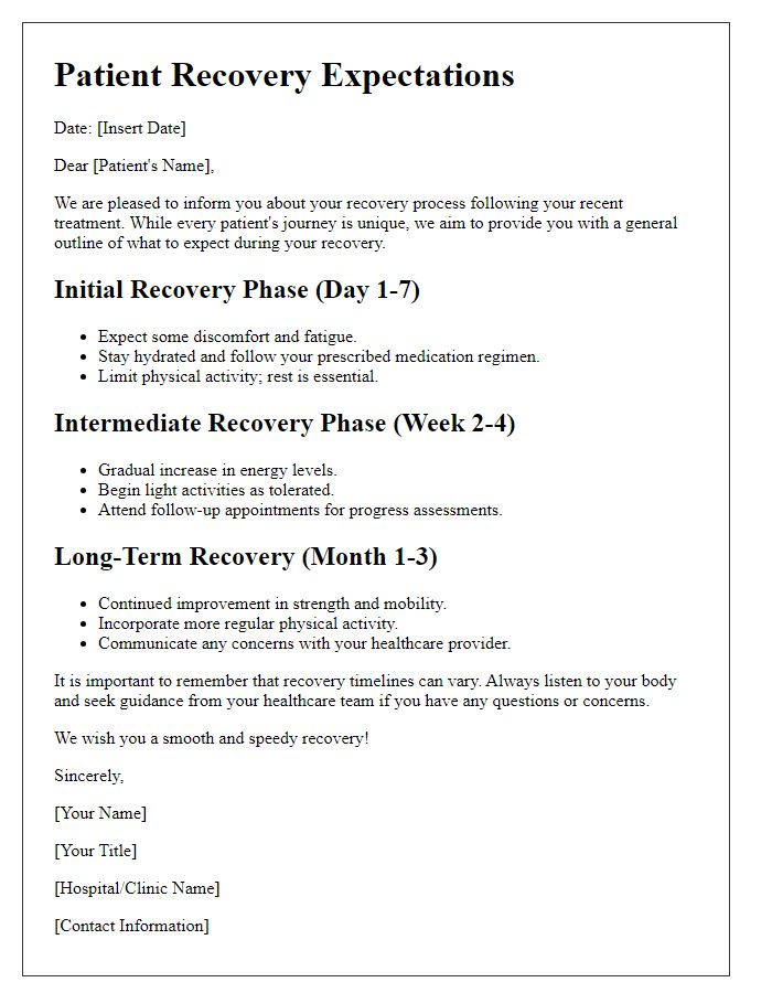 Letter template of patient recovery expectations