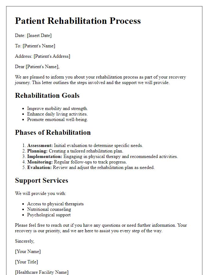 Letter template of patient rehabilitation process