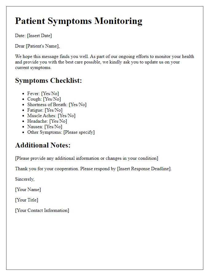 Letter template of patient symptoms monitoring