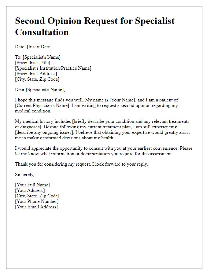 Letter template of second opinion request for specialist consultation