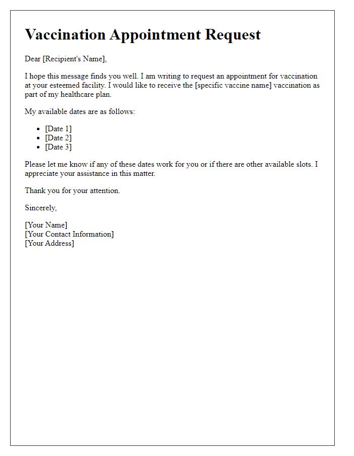 Letter template of vaccination appointment request