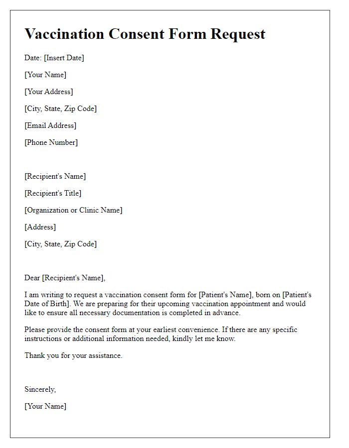 Letter template of vaccination consent form request