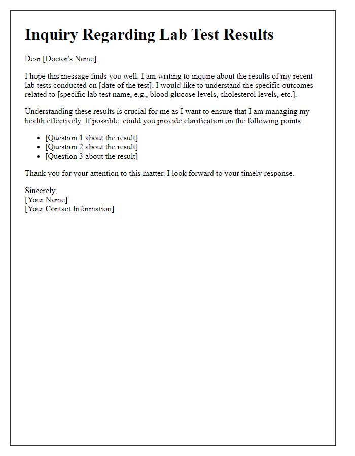 Letter template of question about specific lab test outcomes