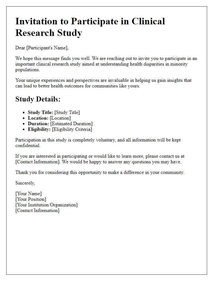 Letter template of clinical research invitation for minority population studies