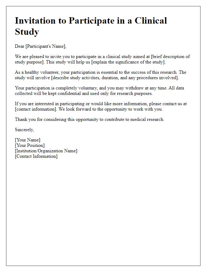 Letter template of clinical study participation invitation for healthy volunteers