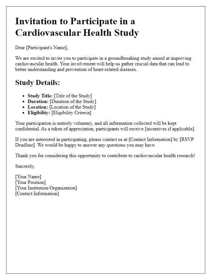 Letter template of invitation for cardiovascular health study participation