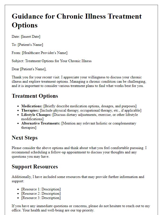 Letter template of guidance for chronic illness treatment options