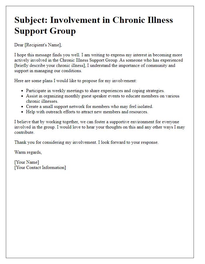 Letter template of plans for chronic illness support group involvement