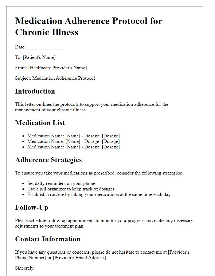 Letter template of protocols for chronic illness medication adherence