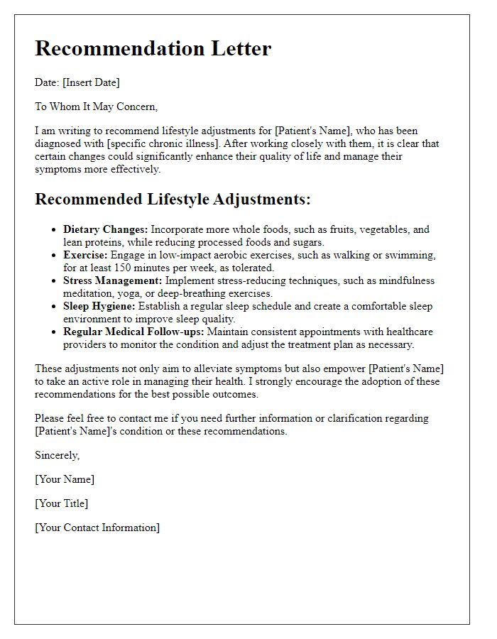 Letter template of recommendations for chronic illness lifestyle adjustments