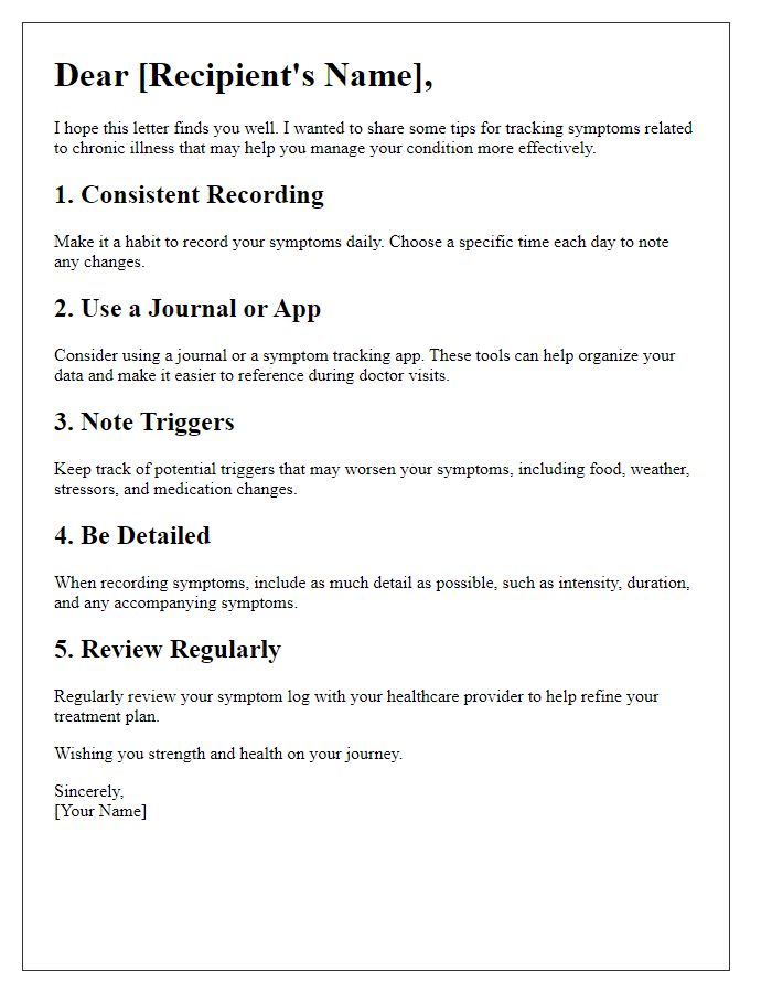 Letter template of tips for chronic illness symptom tracking