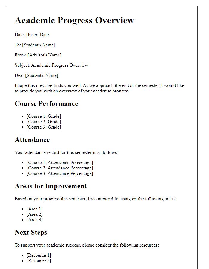 Letter template of Academic Progress Overview