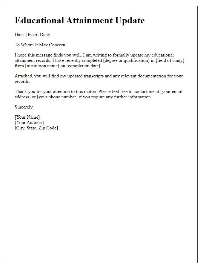 Letter template of Educational Attainment Update