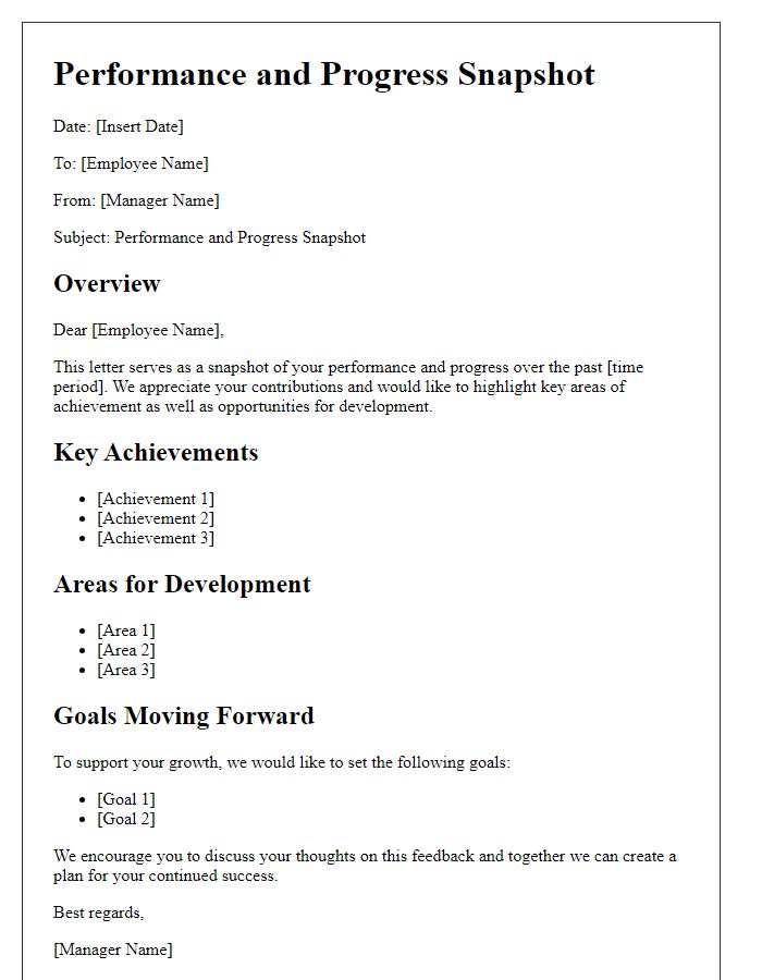 Letter template of Performance and Progress Snapshot