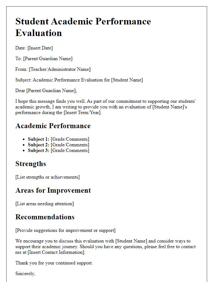 Letter template of Student Academic Performance Evaluation