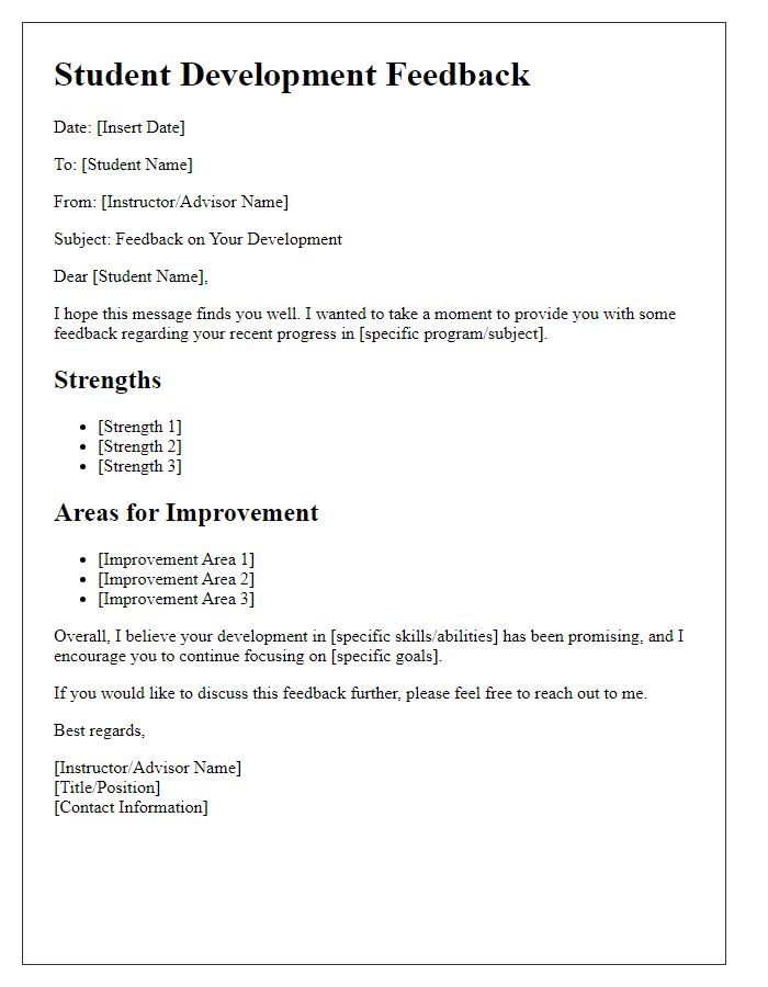 Letter template of Student Development Feedback