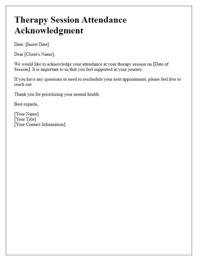 Letter template of therapy session attendance acknowledgment