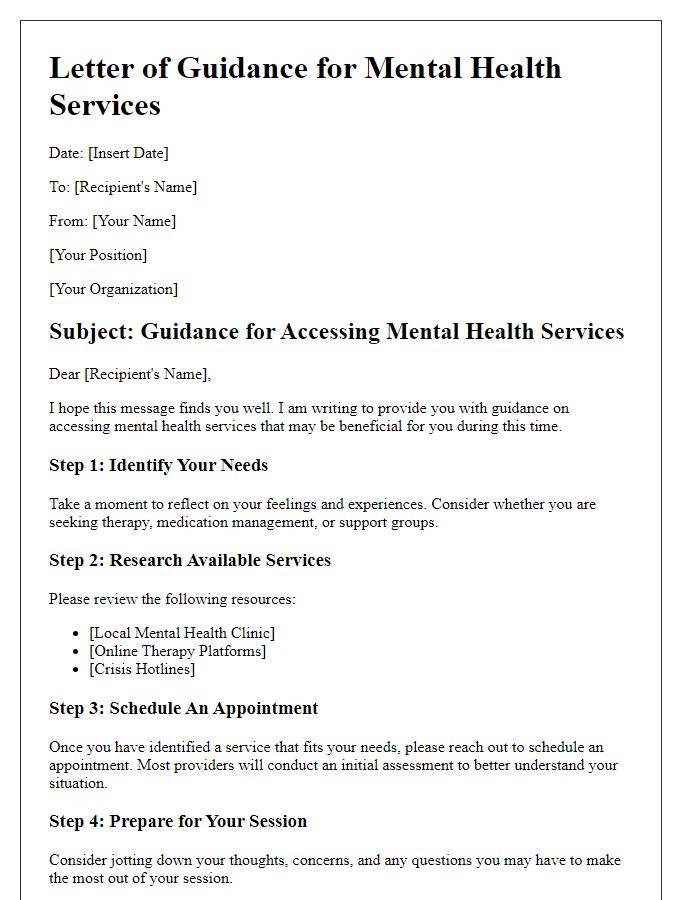 Letter template of guidance for mental health services.